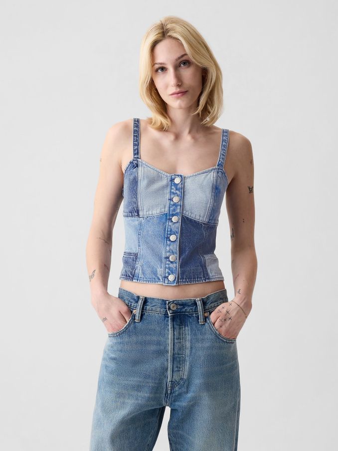 Blue Patchwork Denim Corset Top (B94858) | £20