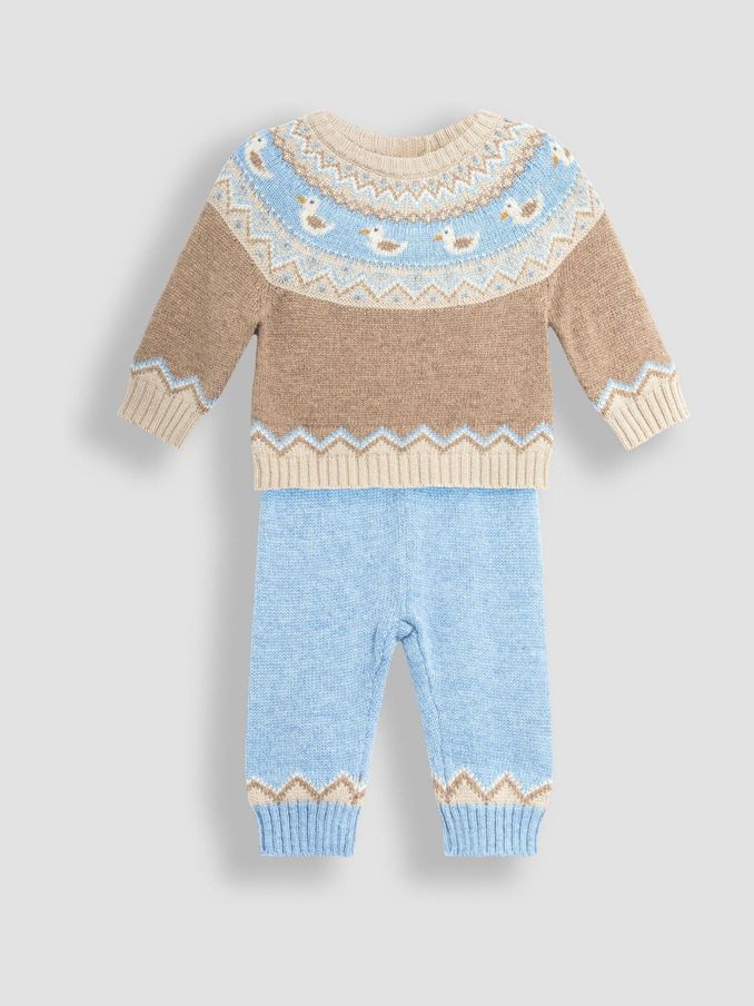 Brown Duck Fair Isle Pattern Knitted Jumper & Leggings Set (B94875) | £11
