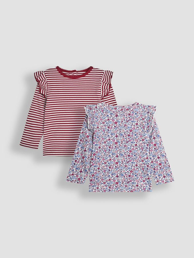 Purple 2-Pack Ditsy Floral & Stripe Frill Tops (B95649) | £22