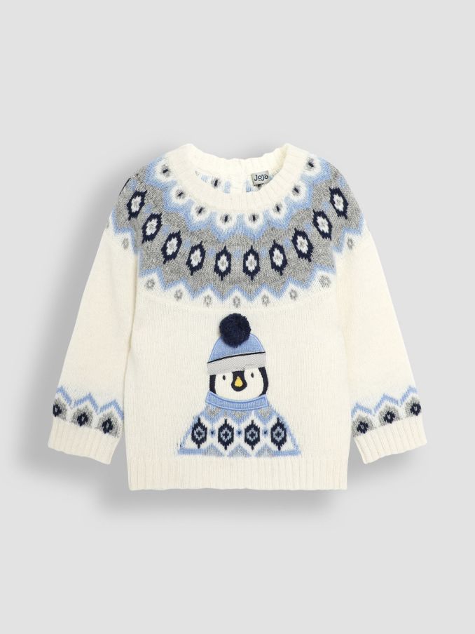 Ecru Penguin Christmas Penguin Fair Isle Pattern Jumper (B96121) | £18