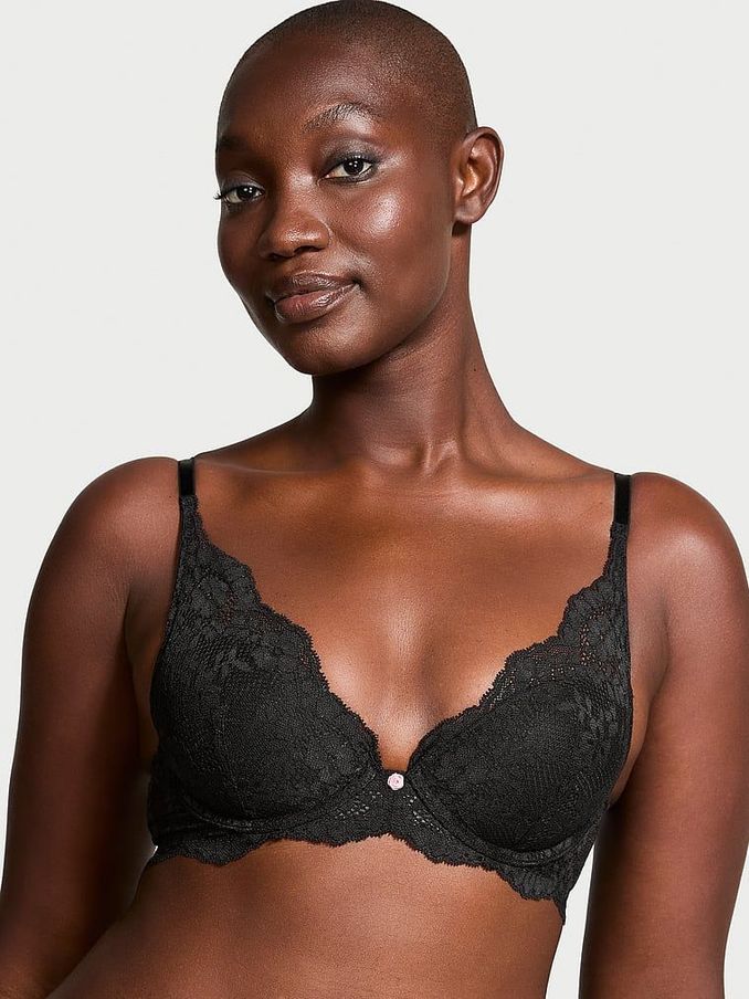 Black Half Pad Plunge Lace Bra (B96523) | £45