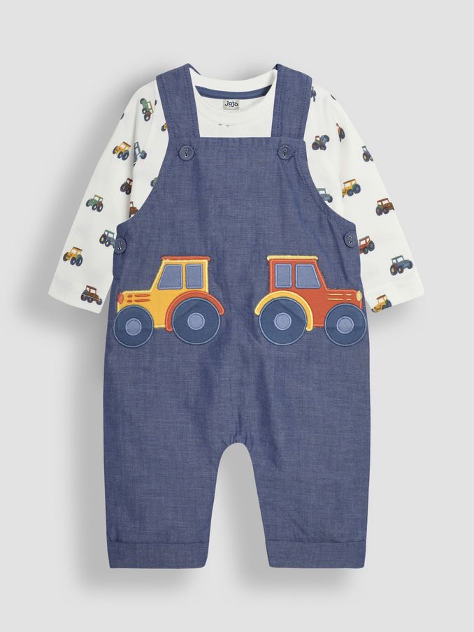 Chambray Tractor Appliqué Pocket Dungarees and Top Set (B96680) | £15