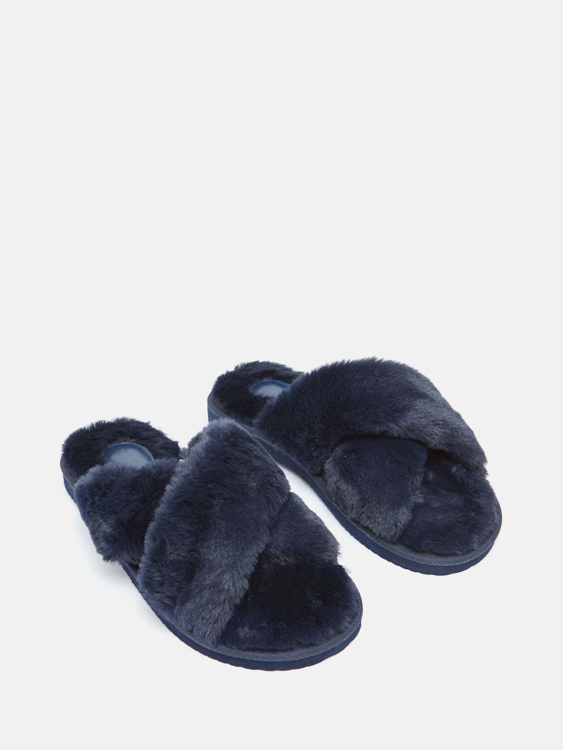 Romilly Navy Faux Fur Slippers (B96864) | £24.95
