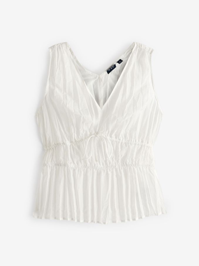 White Pleated V Neck Cinched Sleeveless Top (B96997) | £15