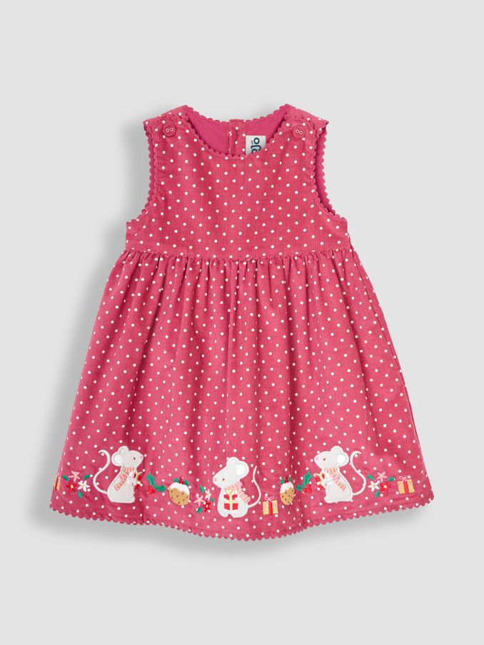 Rose Pink Mouse Christmas Appliqué Cord Dress (B97235) | £29