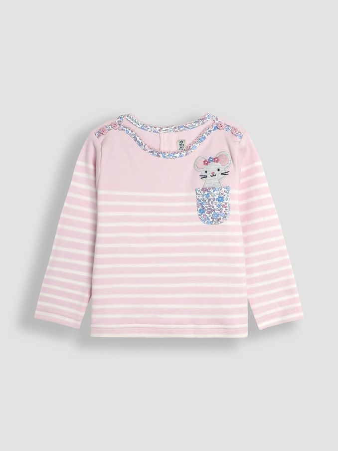 Pink Mouse Cotton Long Sleeve Pocket Breton Top (B97273) | £12