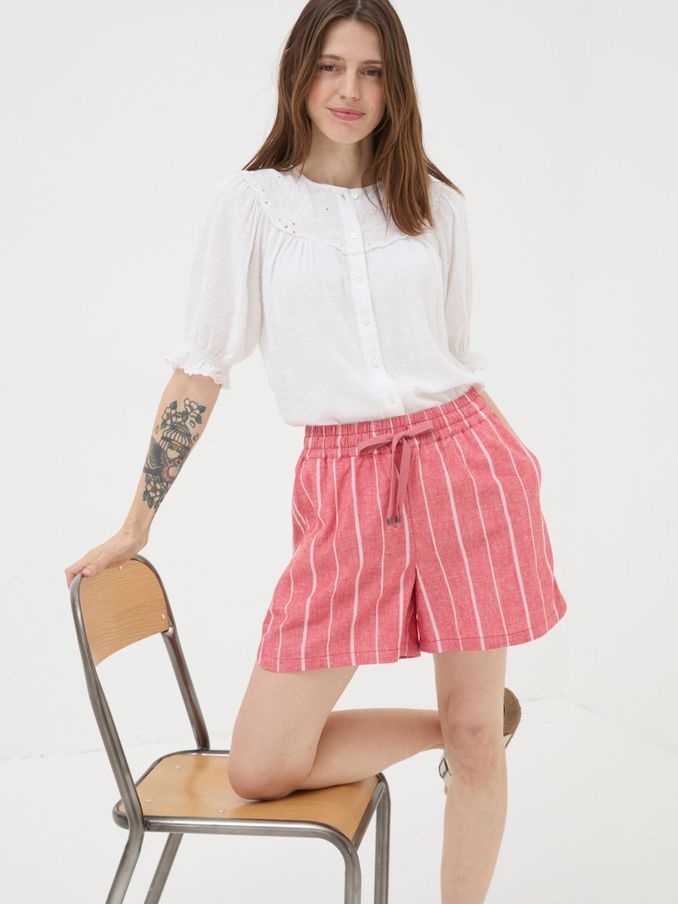 Tenby Red Linen Blend Stripe Shorts (B97429) | £30