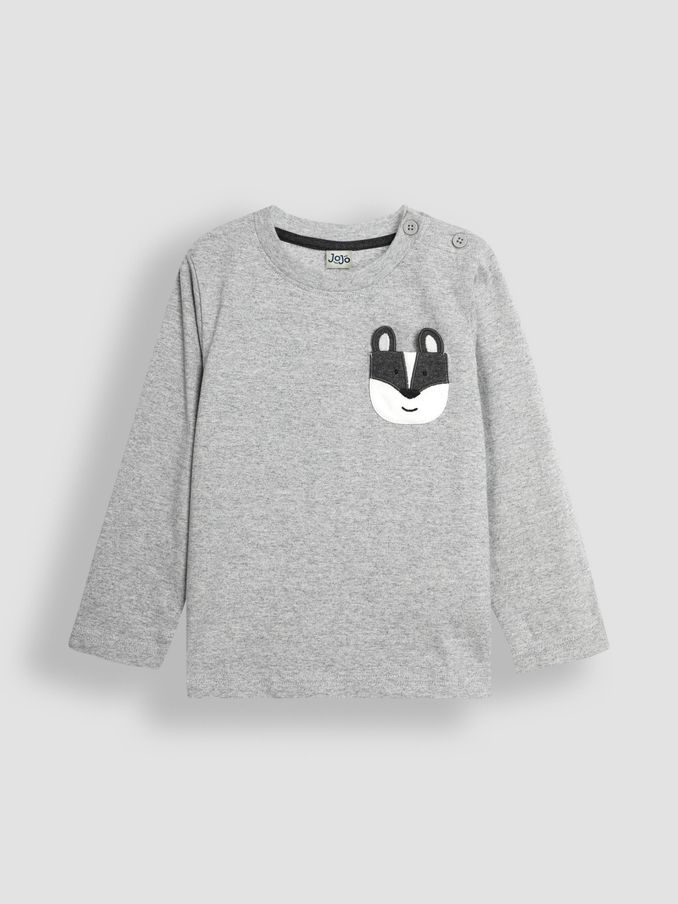 Grey Marl Badger Appliqué Pocket Top (B97832) | £6