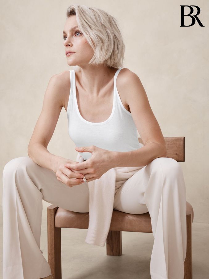 Banana Republic White Sheer Ribbed Vest Top (B97885) | £25