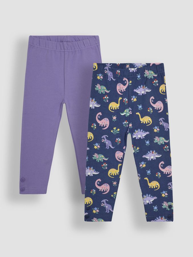 Navy Blue Dino Floral 2-Pack Autumn Ditsy Floral Leggings (B97894) | £11