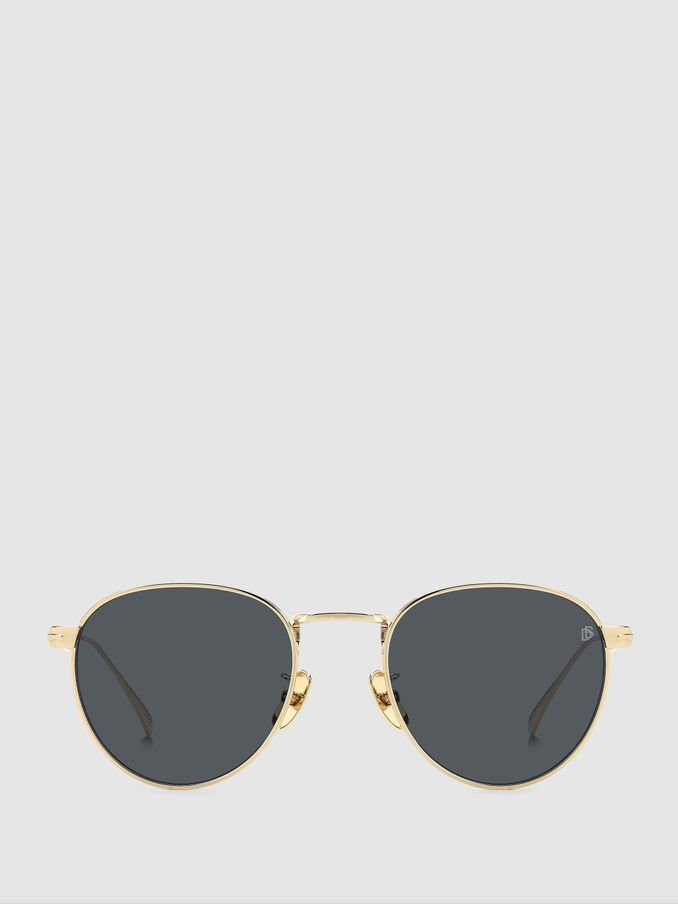 Eyewear by David Beckham Round Trim Sunglasses in Gold/Black (B97954) | £141
