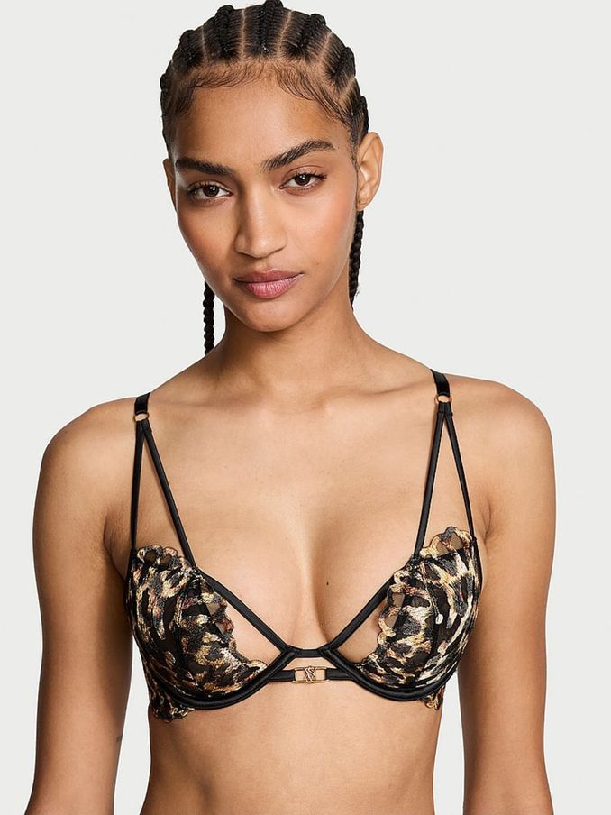 Black Leopard Unlined Demi Embroidered Bra (B98511) | £23