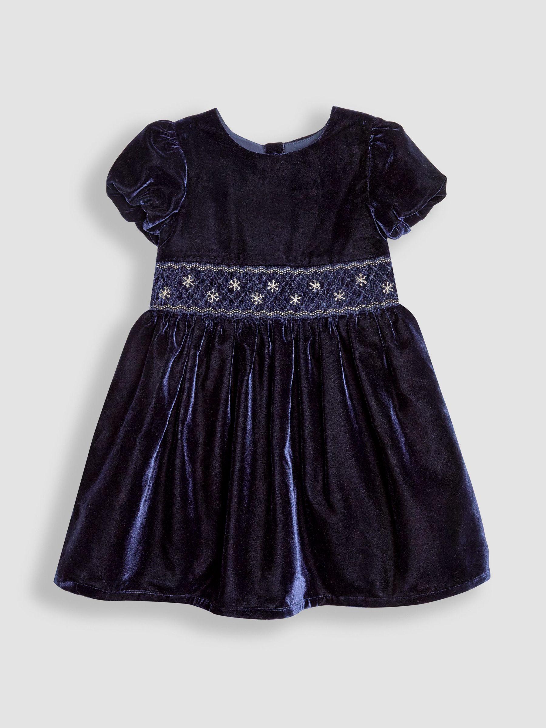 Navy Blue Smock Waist Velvet Party Dress (B98899) | £29