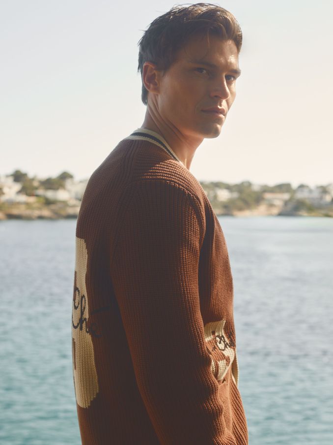 Push Tobacco Brown Ché Embroidered Varsity Cardigan (B99127) | £79