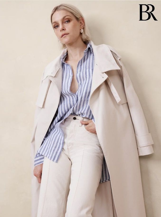 Banana Republic Blue Stripe The Oversized Linen Shirt (B99307) | £95