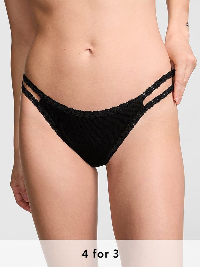 Black Thong Floral Lace Knickers (B99369) | £9