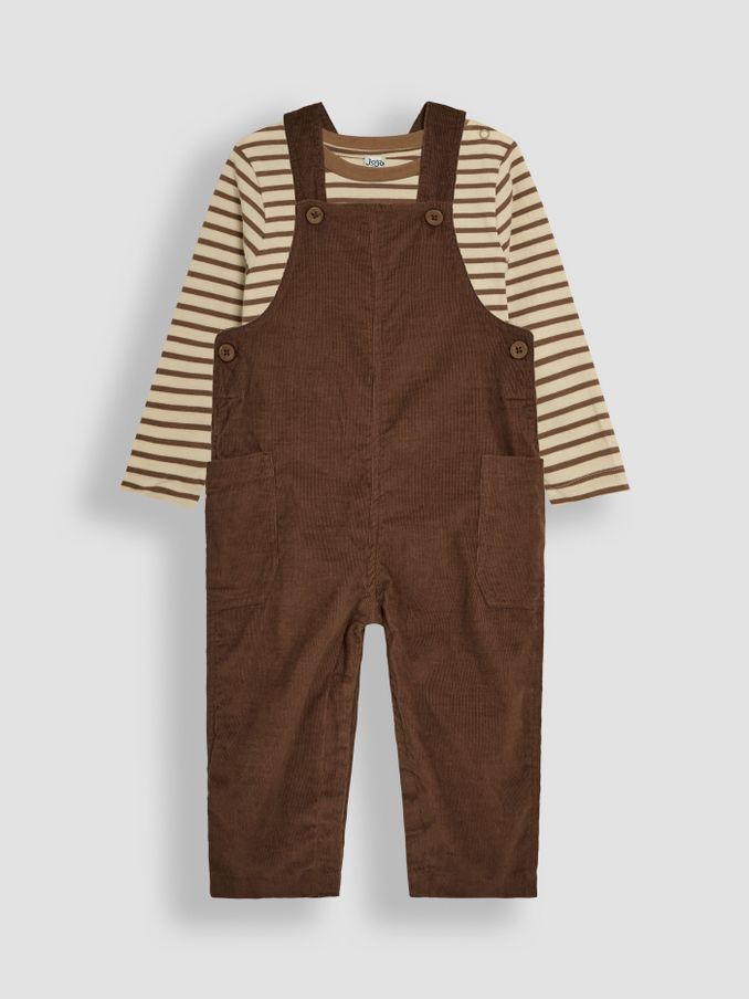Brown 2-Piece Classic Cord Dungarees & Stripe Top Set (B99814) | £15