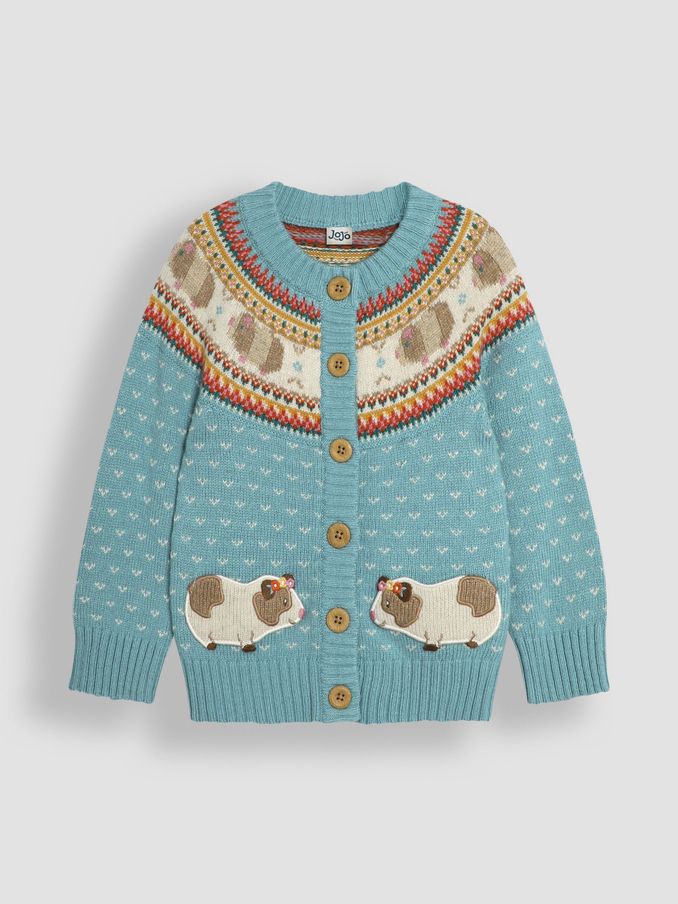 Duck Egg Blue Guinea Pig Knit Fair Isle Cardigan (B99860) | £20