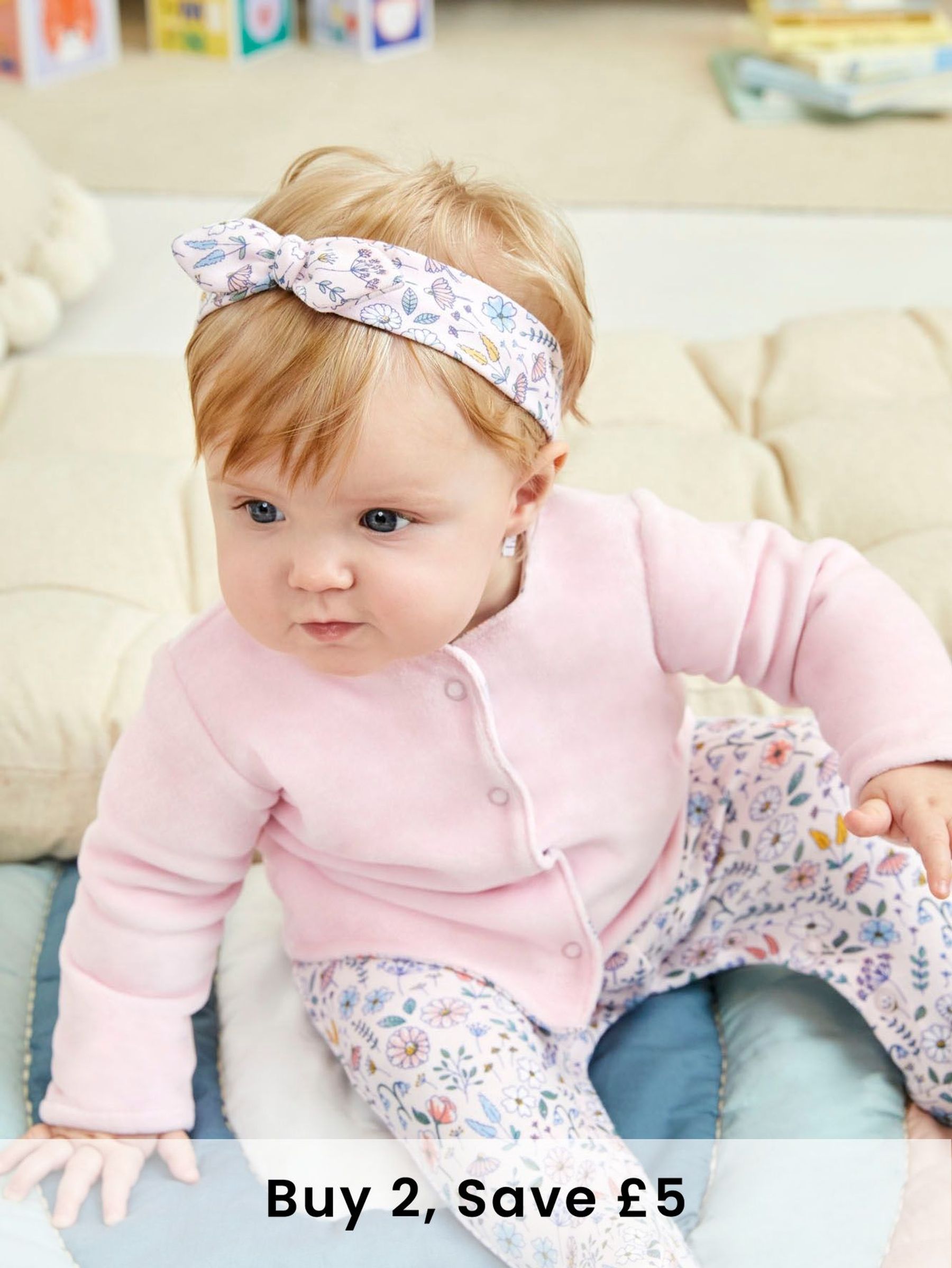 Pink Floral 2-Piece Baby Sleepsuit & Velour Jacket Set (C00220) | £28