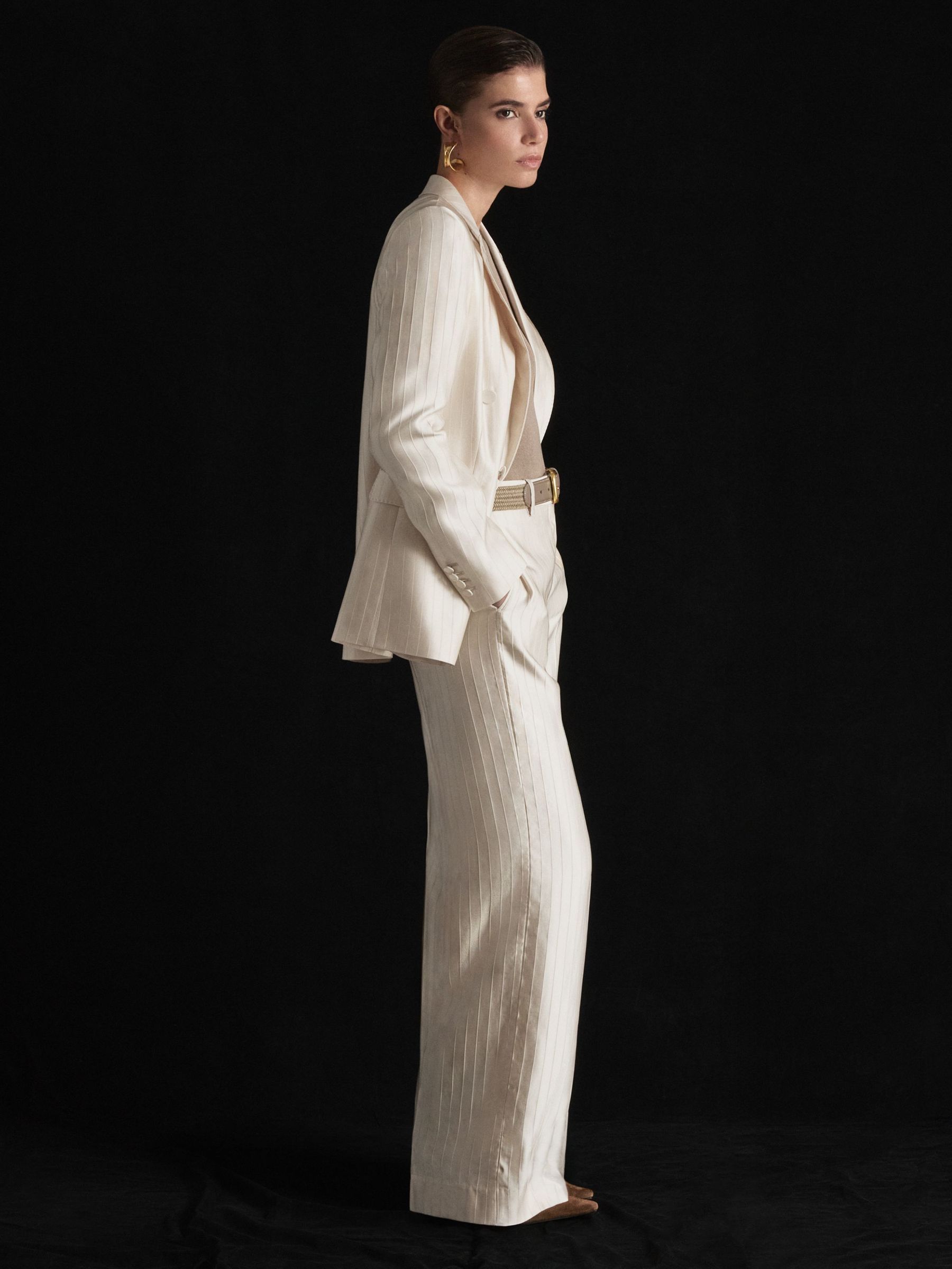 Cream - Atelier Satin Pinstripe Wide-leg Trousers
