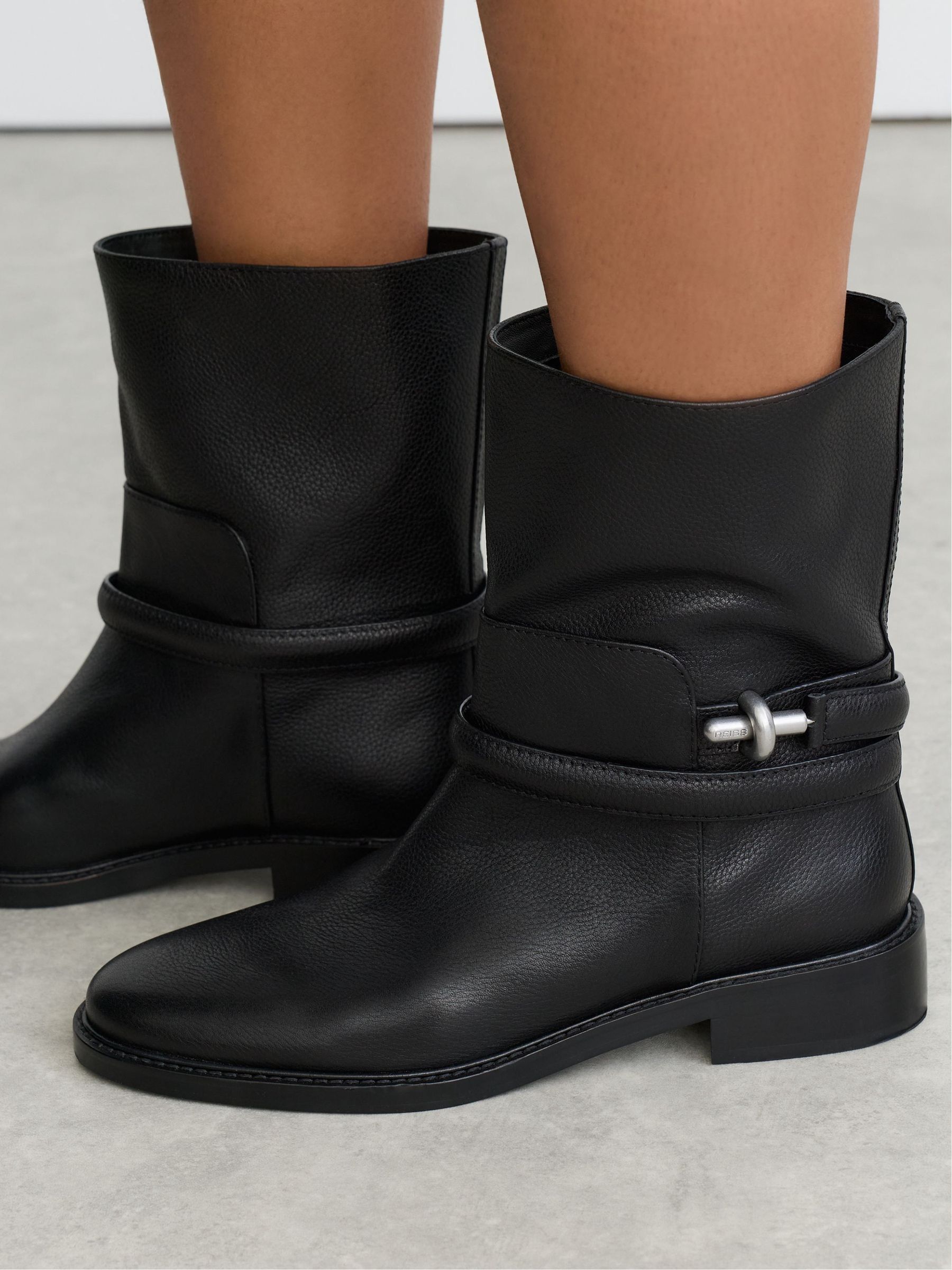 Black - Leather Turnlock-hardware Biker Ankle Boots