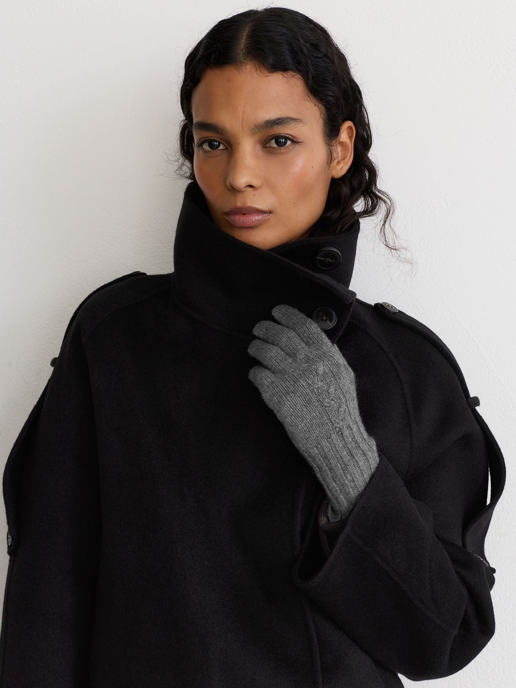 Grey - Wool-blend Cable-knit Gloves With Cashmere