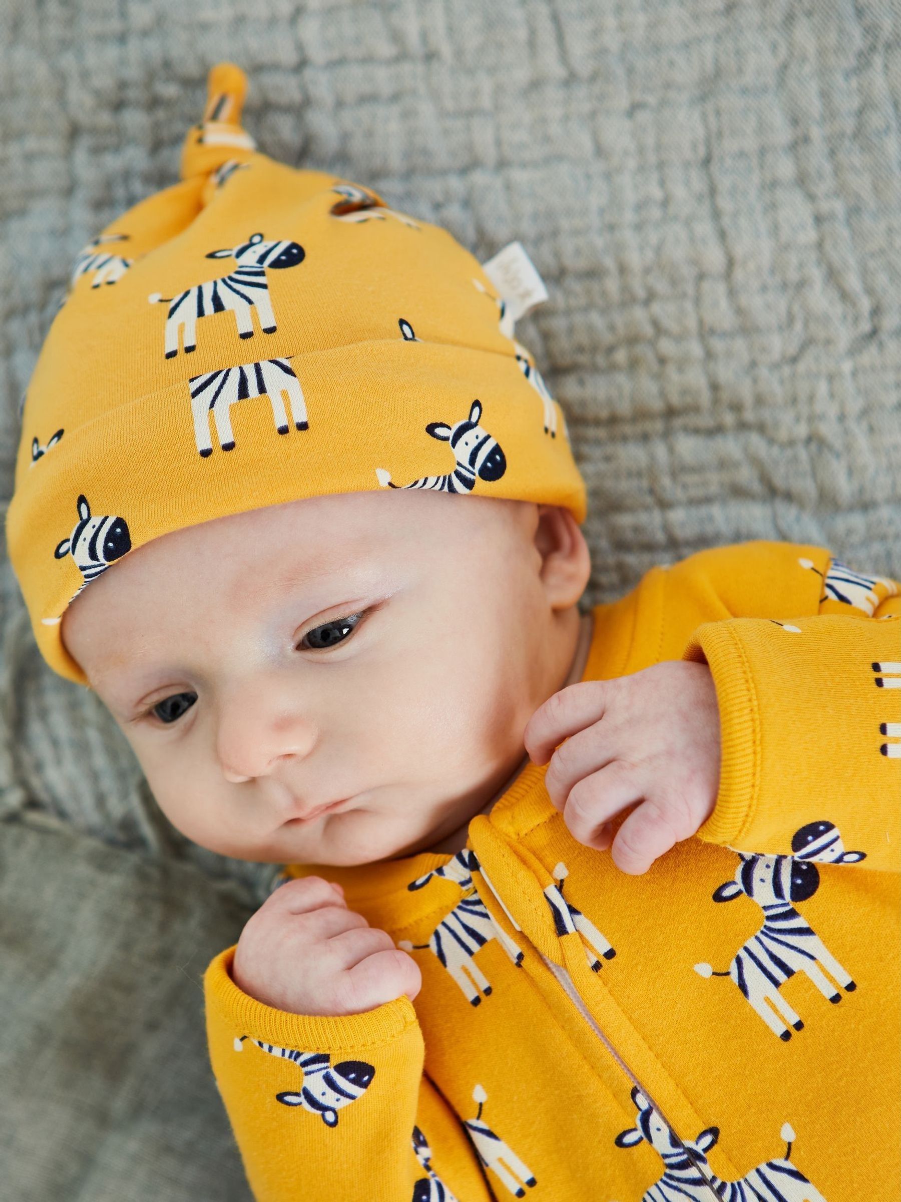 Yellow Zebra Print Cotton Baby Hat (C03334) | £5