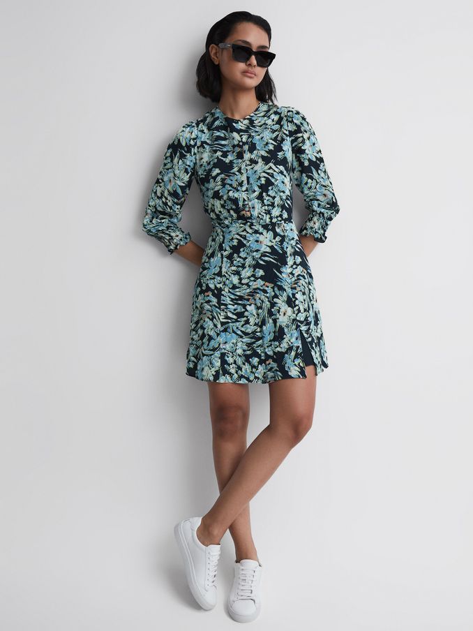 Floral Print Mini Dress in Navy/Blue (C03742) | £50