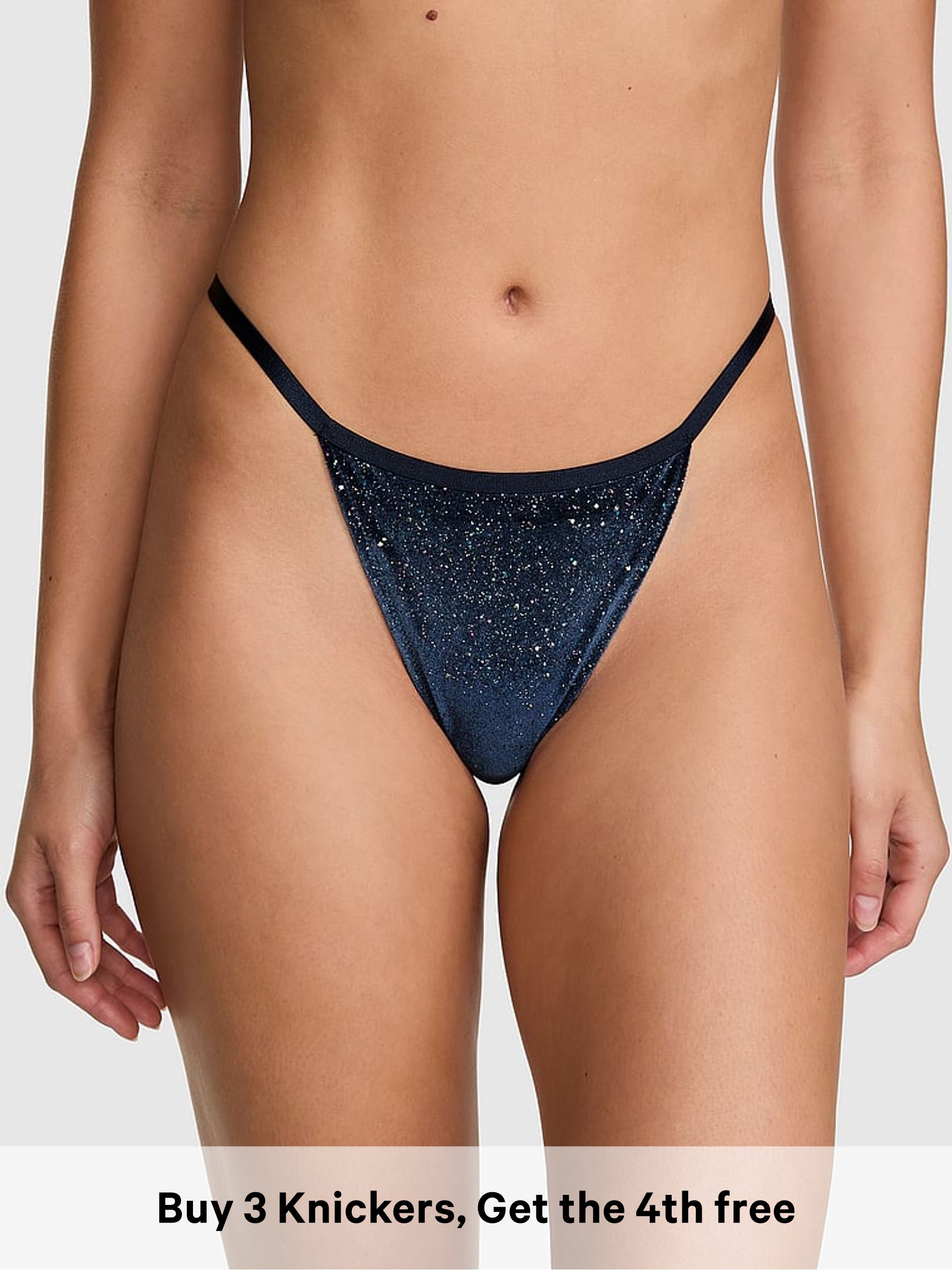 Noir Navy Blue - Thong Confetti Velour Knickers
