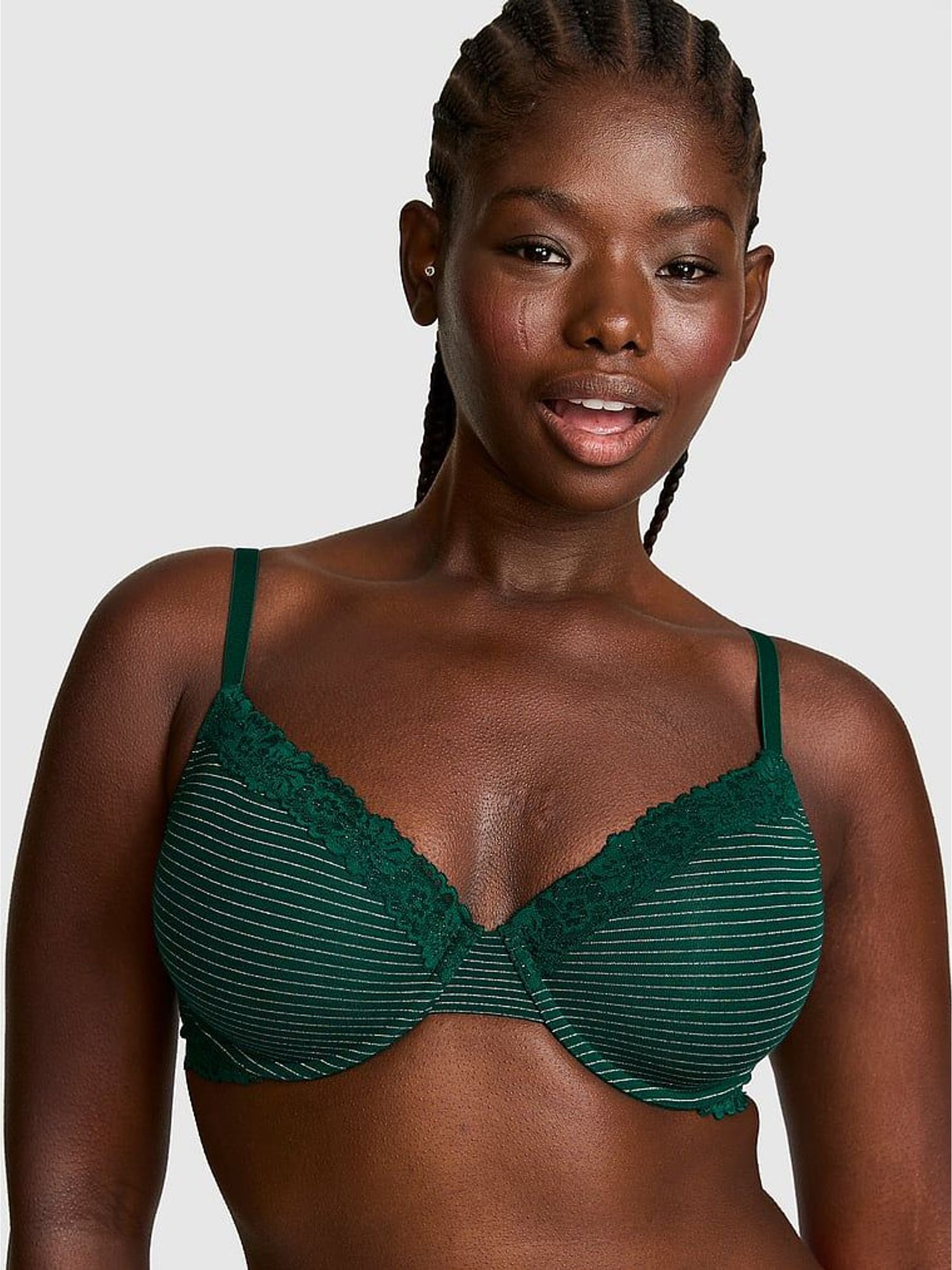 Dark Garden Green Shine - T Shirt Lace Trim Bra