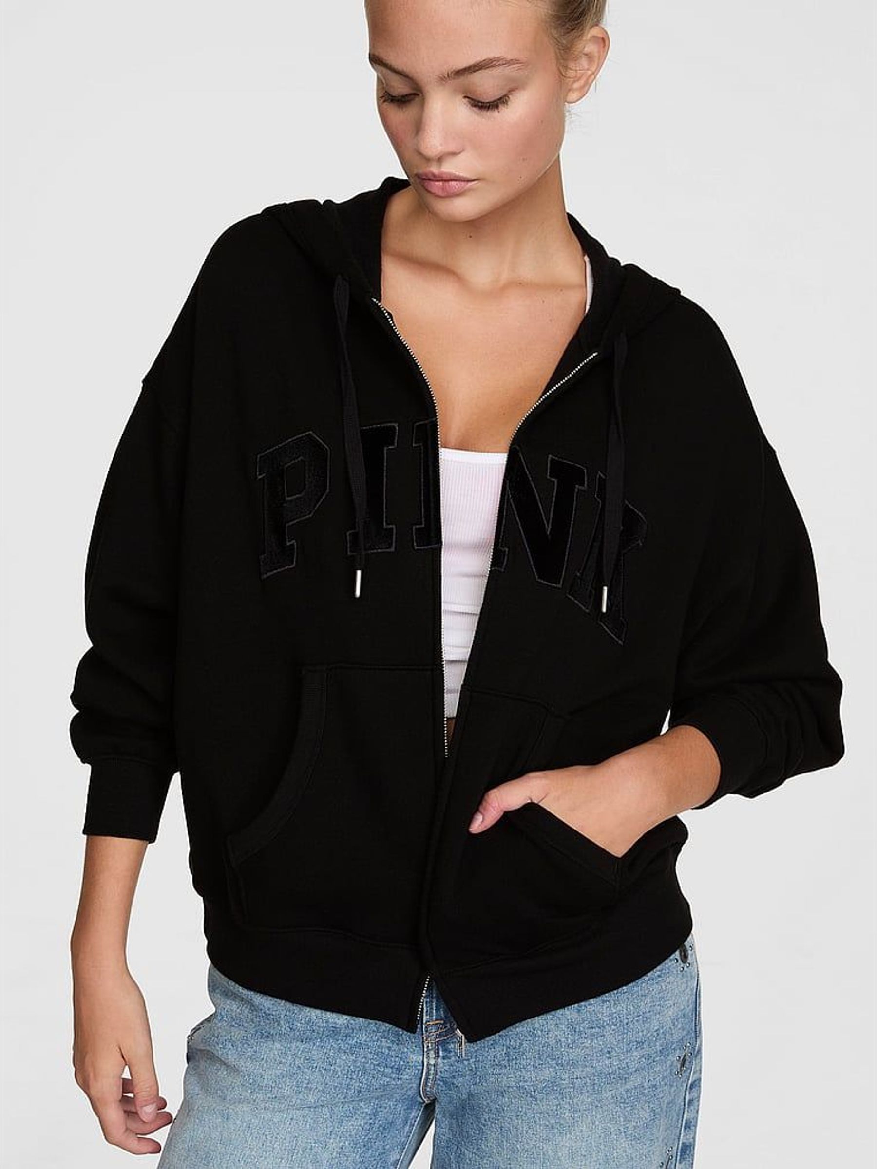 Pure Black - Fleece Zip Up Hoodie