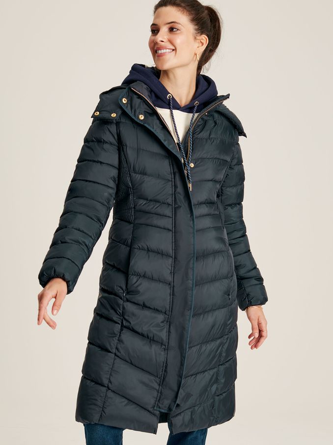 Pembury Navy Blue Showerproof Long Padded Coat With Hood (C10942) | £69