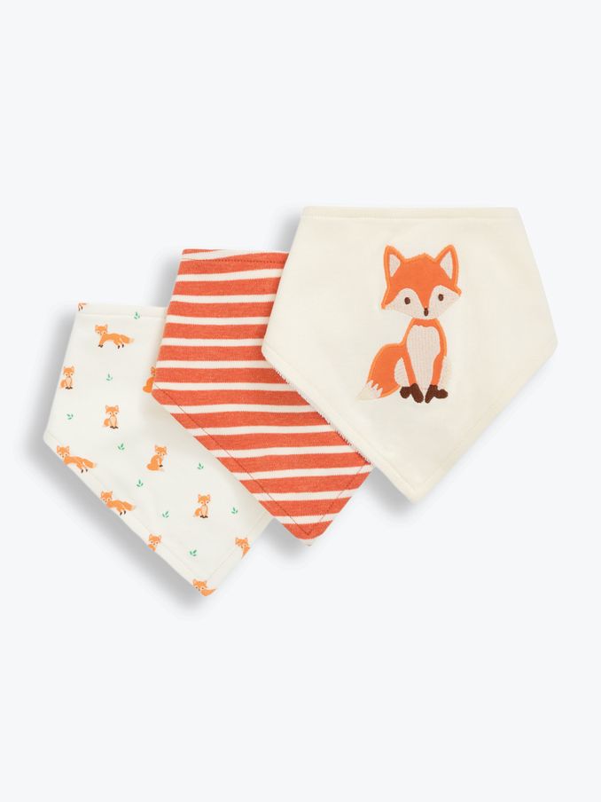 Ecru 3-Pack Fox Dribble Bibs (C21554) | £5