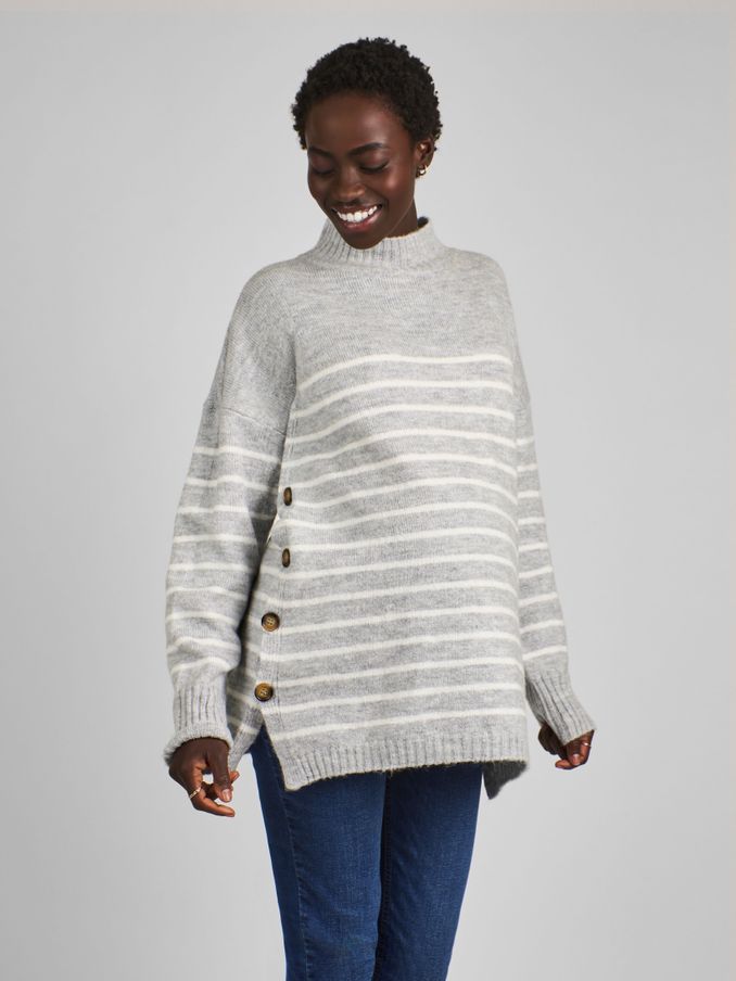 Marl Grey Stripe Turtle Neck Maternity & Nursing Jumper (C24230) | £39.50