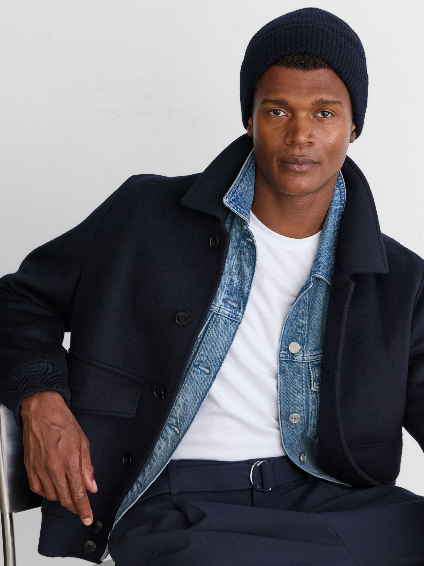 Navy - Regular Merino Wool Rib-knit Beanie