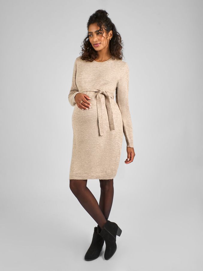 Oatmeal Crew Neck Knitted Maternity Dress (C32249) | £19