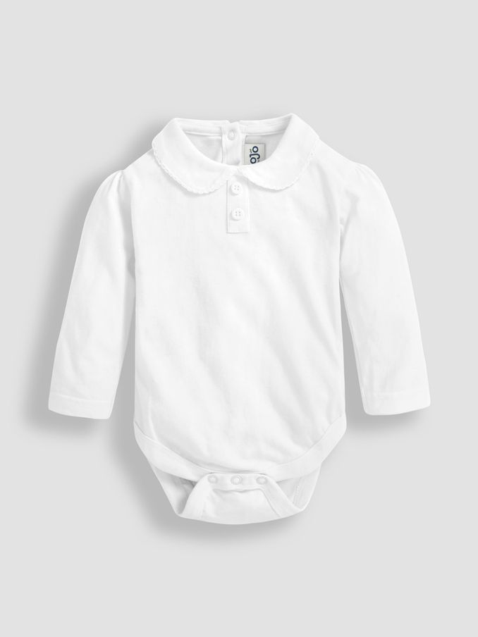 White Plain Long Sleeve Peter Pan Bodysuit (C32429) | £14