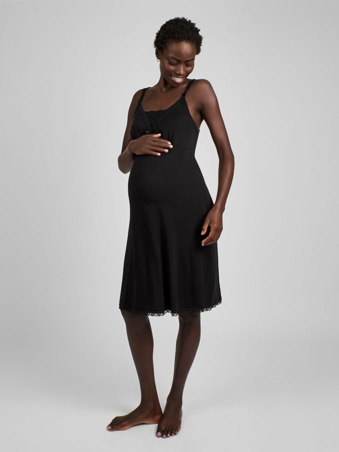 Lace Maternity & Nursing Nightdress in Black (C37255) | £32.50