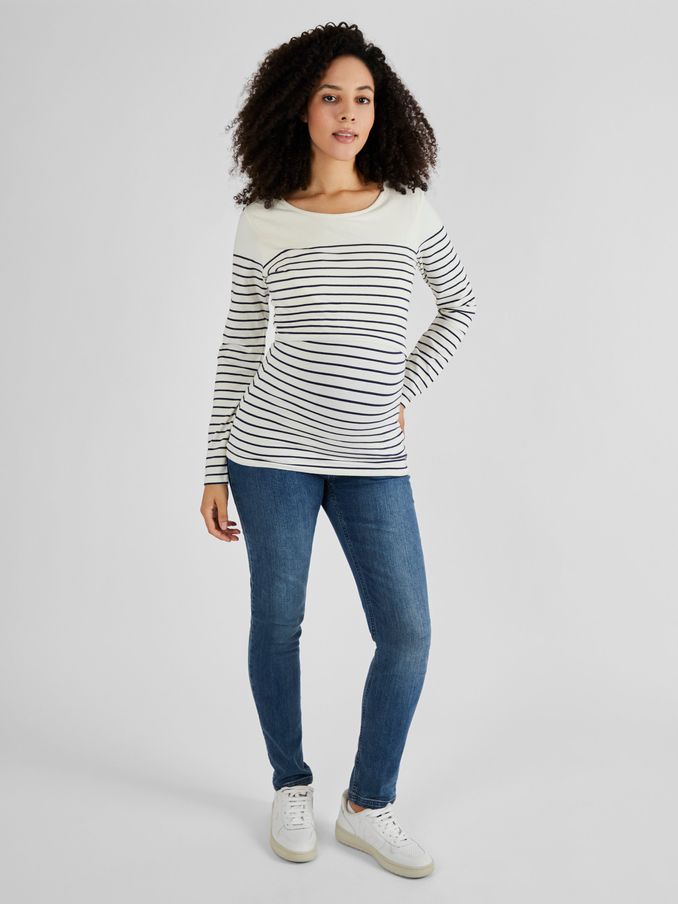 Ecru Cream Navy Stripe Breton Stripe Nursing Top (C39531) | £29.50