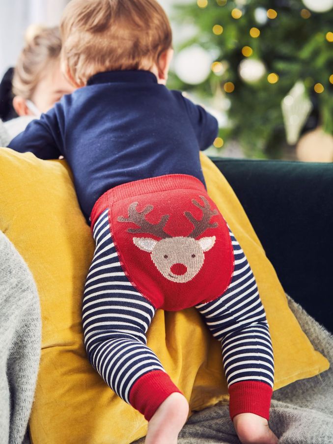 Red Christmas Cotton Blend Stripe Baby Leggings (C45313) | £8