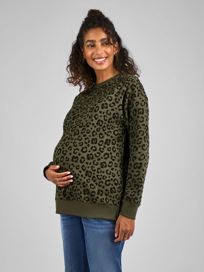 Khaki Animal Print Maternity & Nursing Sweatshirt (C46729) | £21