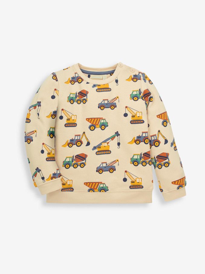 Construction Vehicles Print Sweatshirt in Stone (C49635) | £20