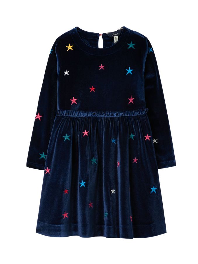 Blue - Joules Blue Hampton Luxe Paperbag Waist Velour Dress