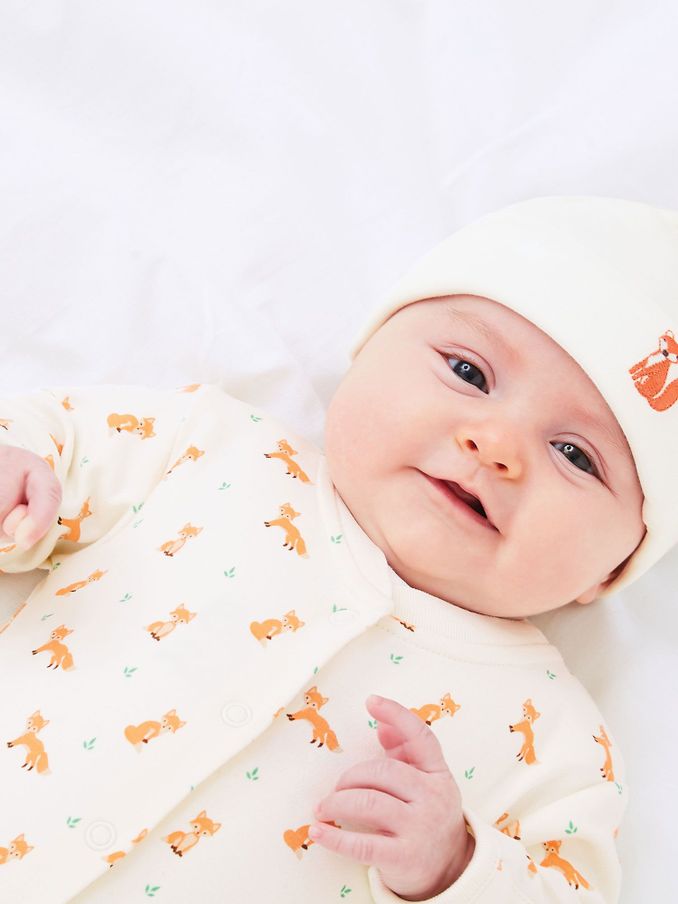Fox Embroidered Cotton Baby Hat (C54337) | £3