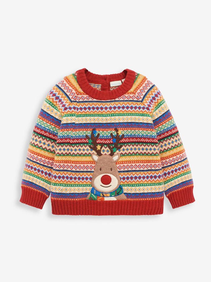 Multi - Reindeer Appliqué Fairisle Pattern Jumper