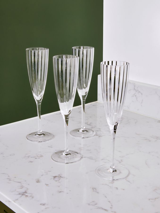 Jasper Conran London Set of 4 Clear Fluted Champagne Flute Glasses (C62475) | £45
