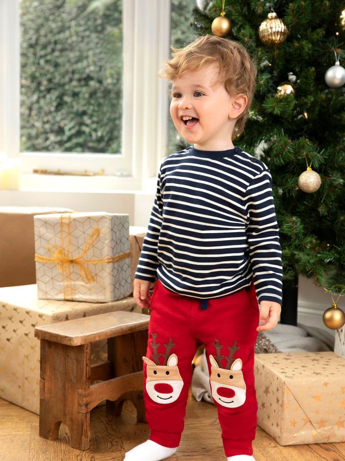 Reindeer Appliqué Knee Joggers in Red (C63181) | £18