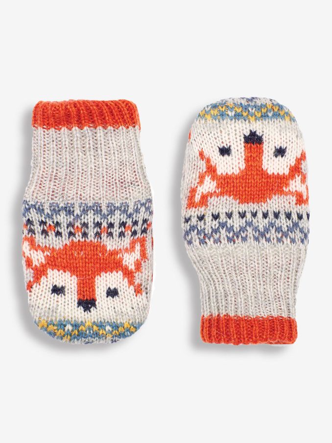 Grey - Fox Fairisle Pattern Mittens
