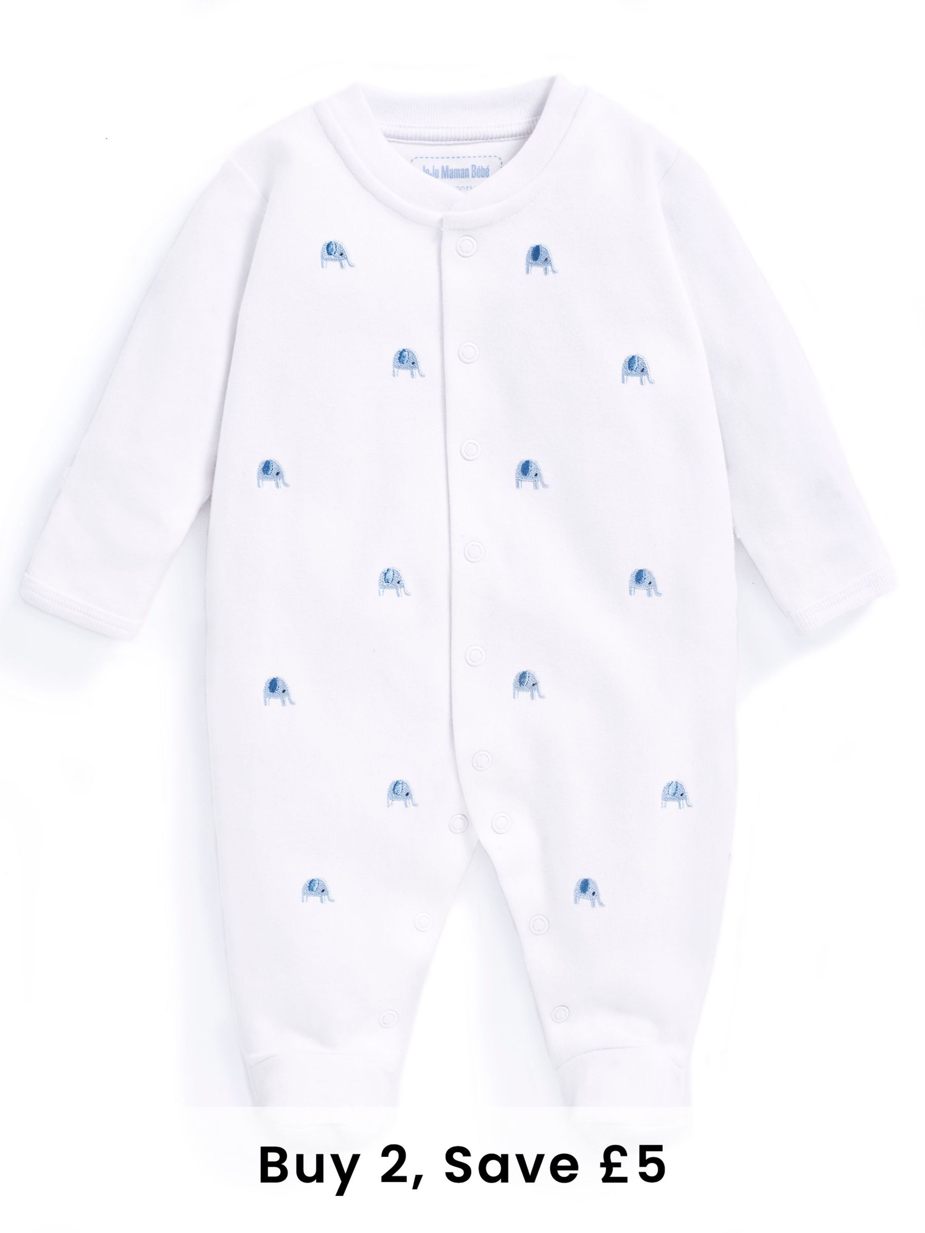 Blue Elephant Embroidered Cotton Baby Sleepsuit (C65986) | £21