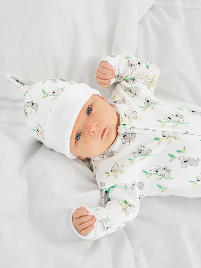 White Koala Print Cotton Baby Hat (C68173) | £5